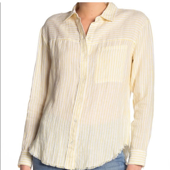 Frame Denim Tops - NWT Frame Striped Linen Button Down shirt yellow white L relaxed casual coastal